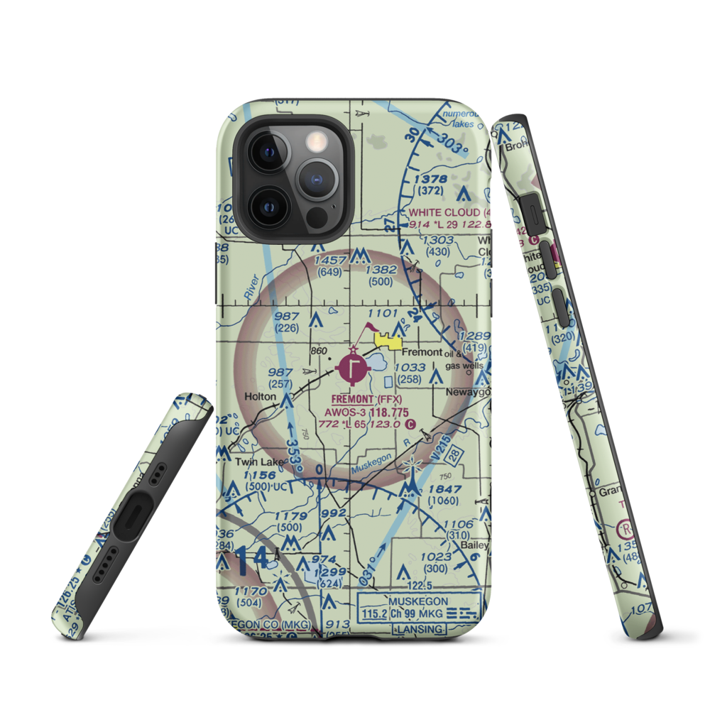 Fremont Municipal Airport (FFX) VFR Sectional  Tough iPhone Case iPhone 12 Pro model shown