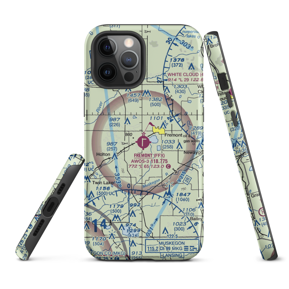 Fremont Municipal Airport (FFX) VFR Sectional  Tough iPhone Case iPhone 12 Pro Max model shown