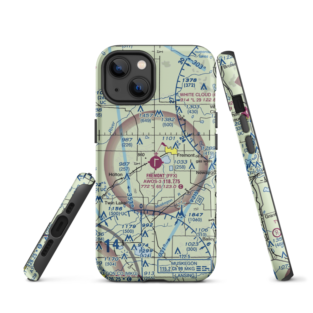 Fremont Municipal Airport (FFX) VFR Sectional  Tough iPhone Case iPhone 13 model shown