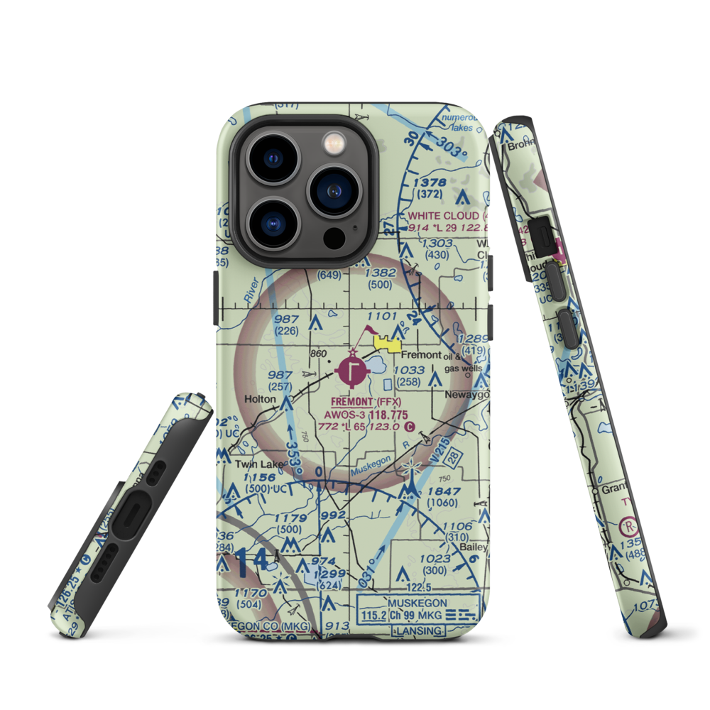 Fremont Municipal Airport (FFX) VFR Sectional  Tough iPhone Case iPhone 13 Pro model shown