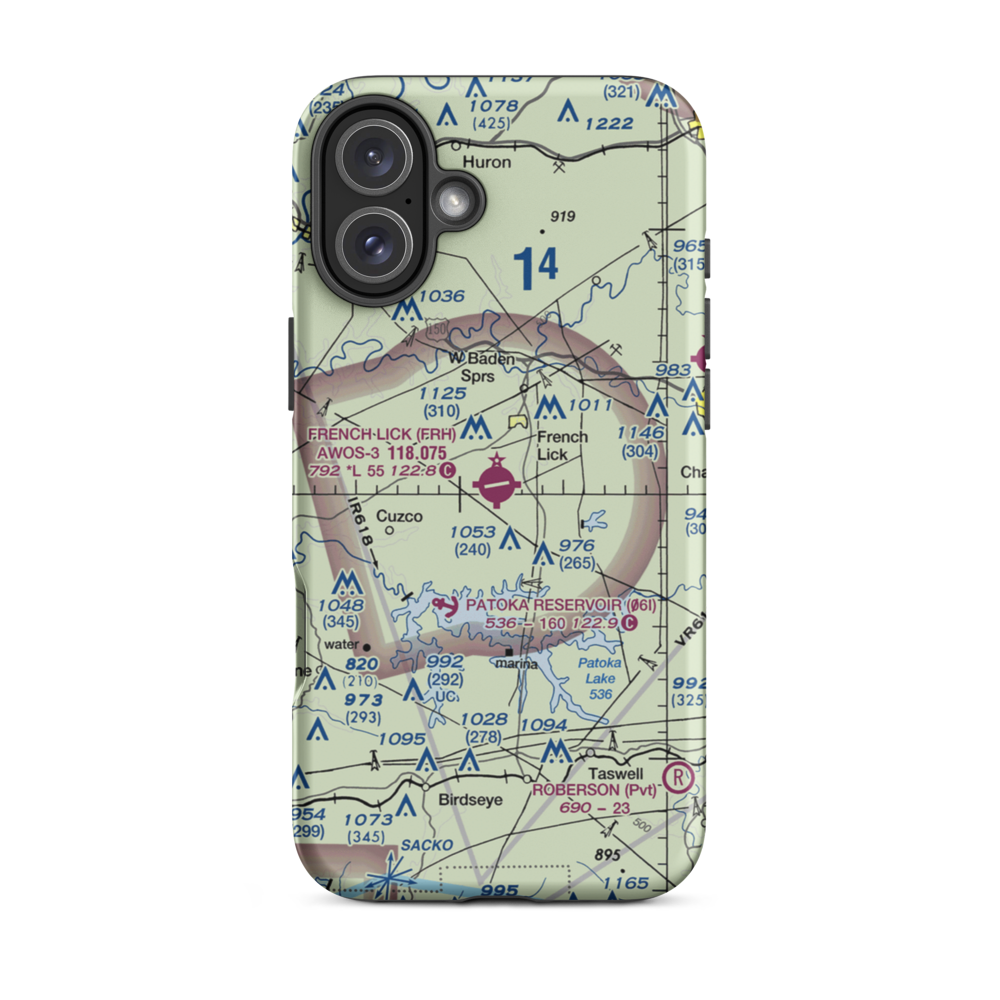French Lick Municipal Airport (FRH) VFR Sectional  Tough iPhone Case iPhone 16 Plus model shown