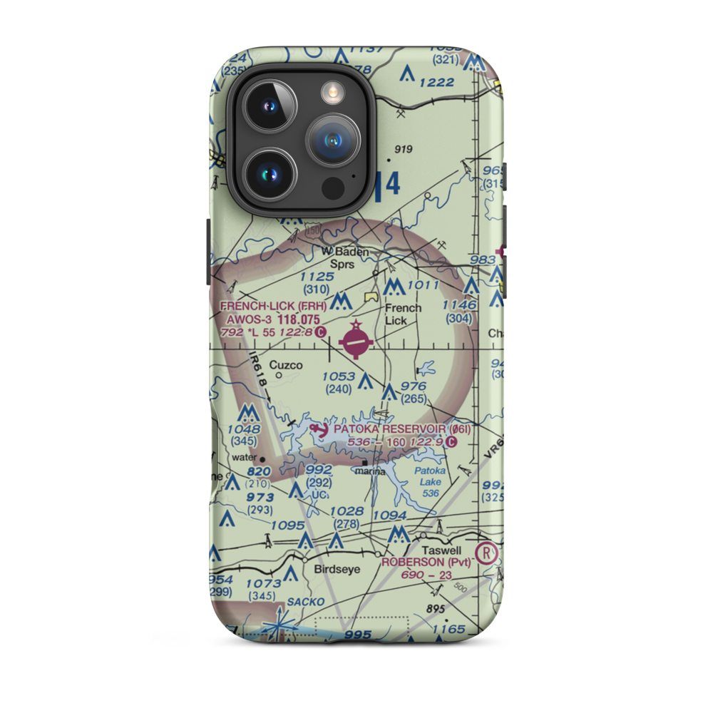 French Lick Municipal Airport (FRH) VFR Sectional  Tough iPhone Case iPhone 16 Pro Max model shown