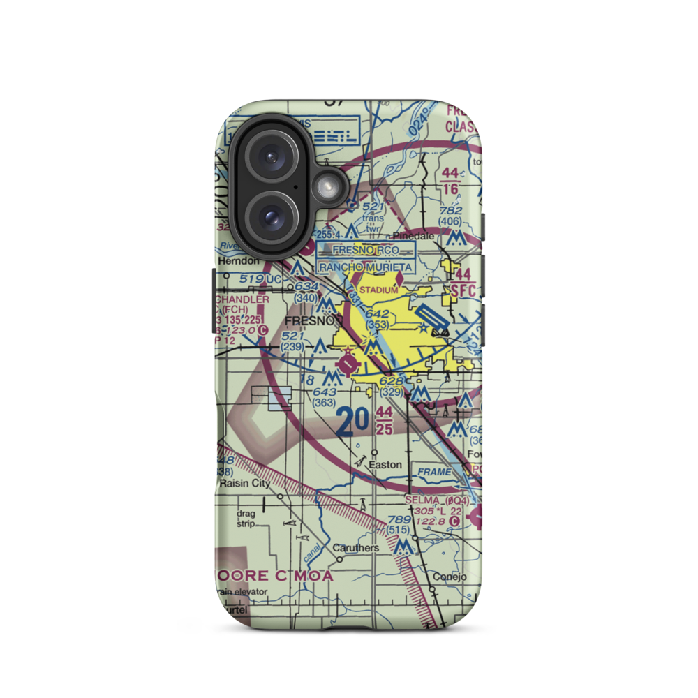 Fresno Chandler Executive Airport (FCH) VFR Sectional  Tough iPhone Case iPhone 16 model shown