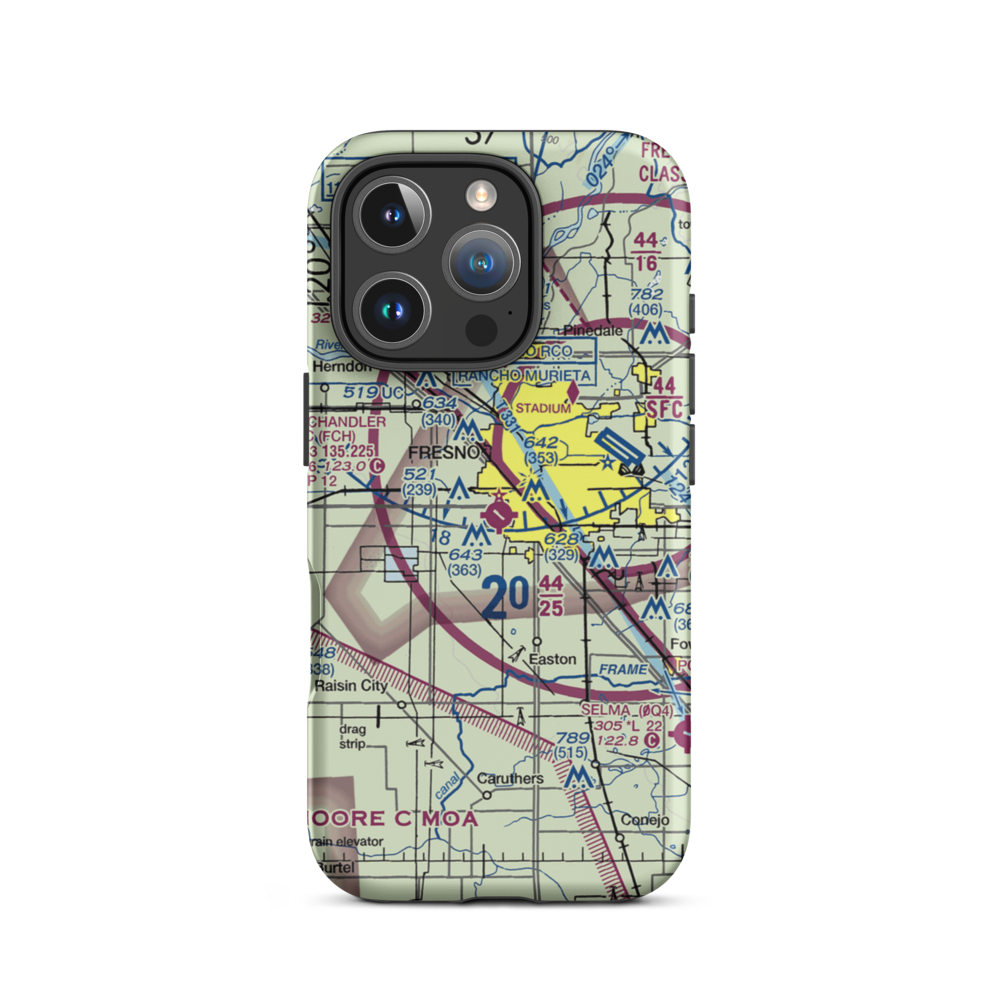 Fresno Chandler Executive Airport (FCH) VFR Sectional  Tough iPhone Case iPhone 16 Pro model shown
