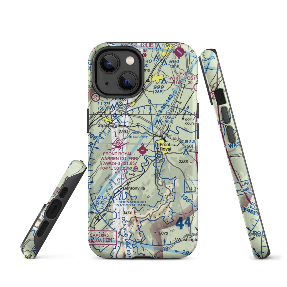 Front Royal Warren County Airport (FRR) VFR Sectional  Tough iPhone Case iPhone 14 model shown