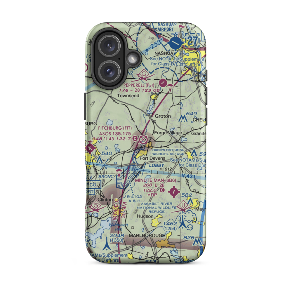 Ft Devens Moore Army Air Field (AYE) VFR Sectional  Tough iPhone Case iPhone 16 Plus model shown