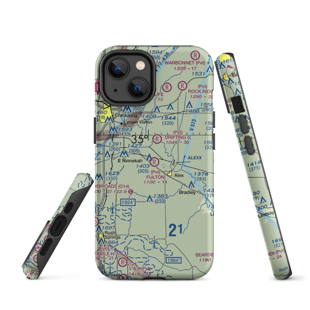Fulton Airport (00AS) VFR Sectional  Tough iPhone Case iPhone 14 model shown