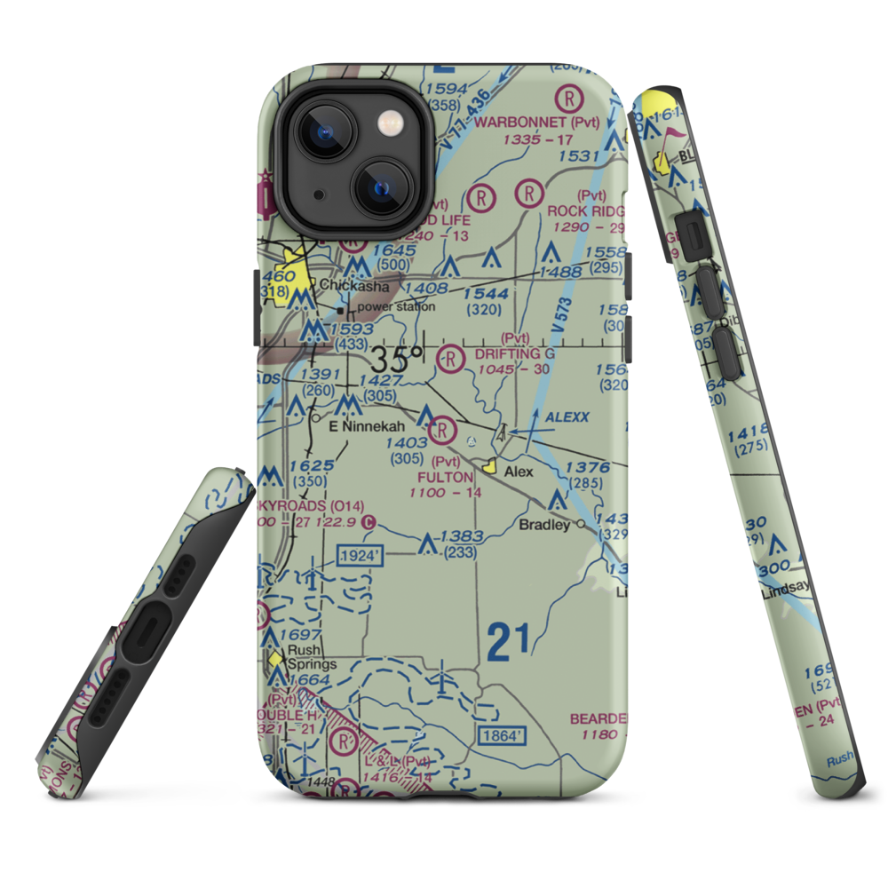 Fulton Airport (00AS) VFR Sectional  Tough iPhone Case iPhone 14 Plus model shown