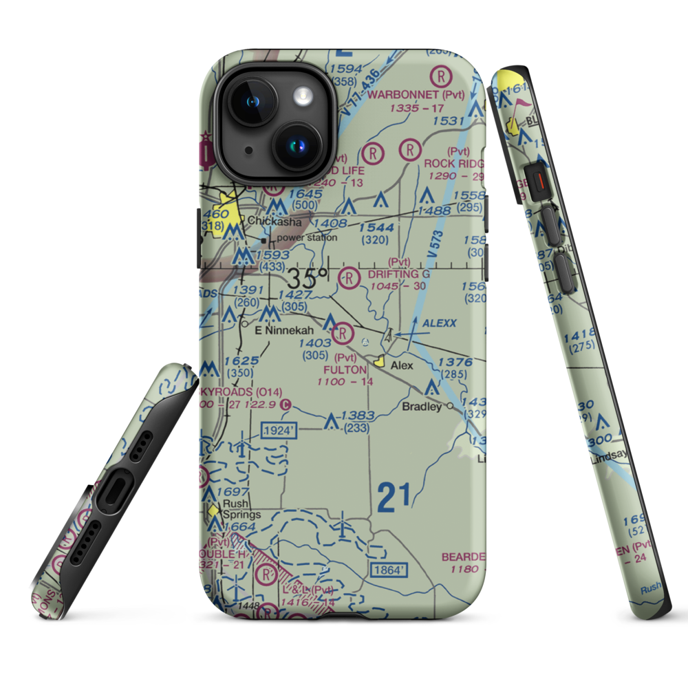 Fulton Airport (00AS) VFR Sectional  Tough iPhone Case iPhone 15 Plus model shown