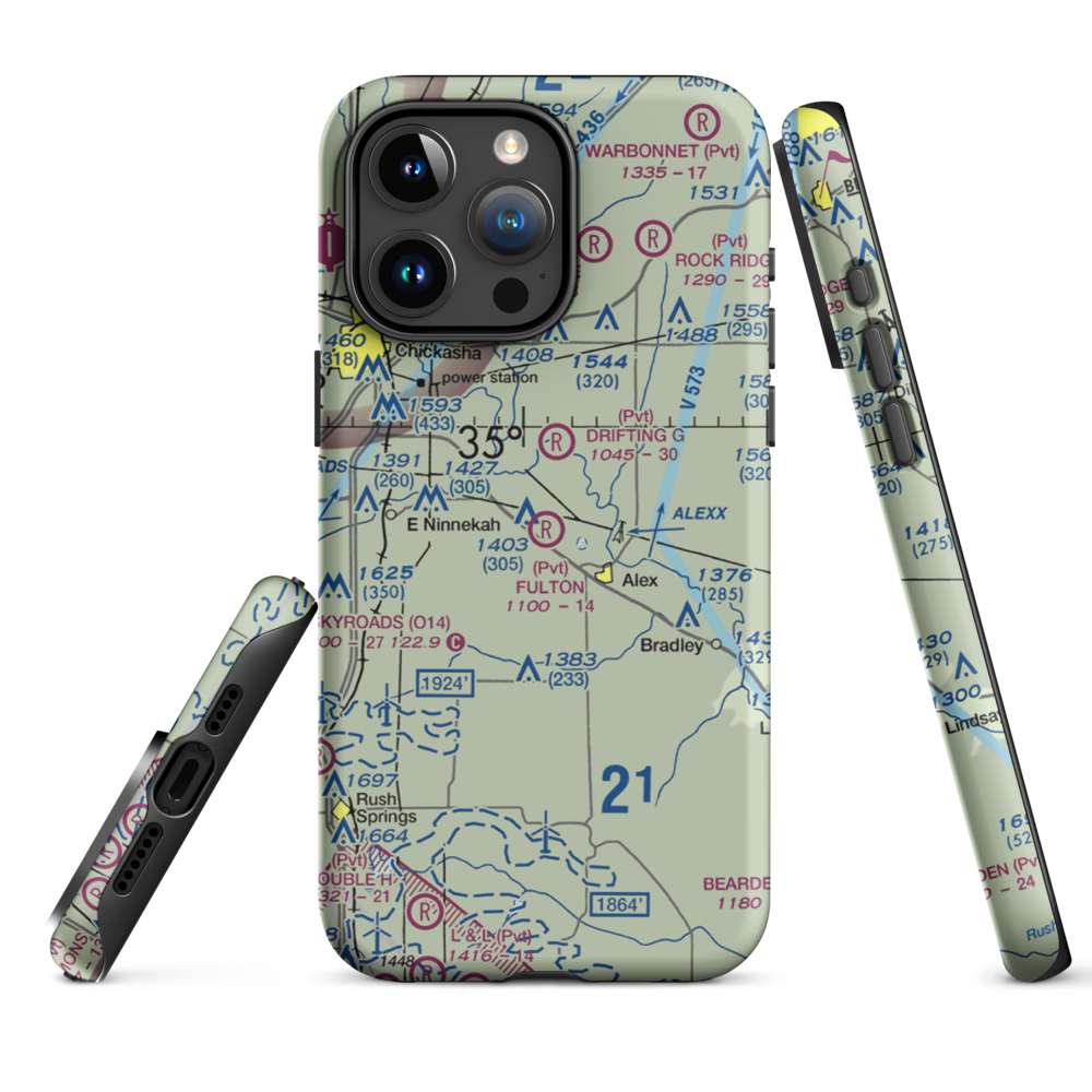 Fulton Airport (00AS) VFR Sectional  Tough iPhone Case iPhone 15 Pro Max model shown