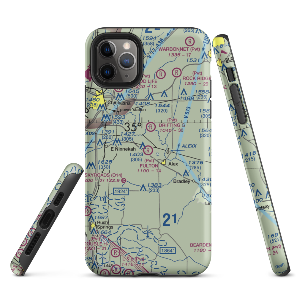 Fulton Airport (00AS) VFR Sectional  Tough iPhone Case iPhone 11 Pro Max model shown