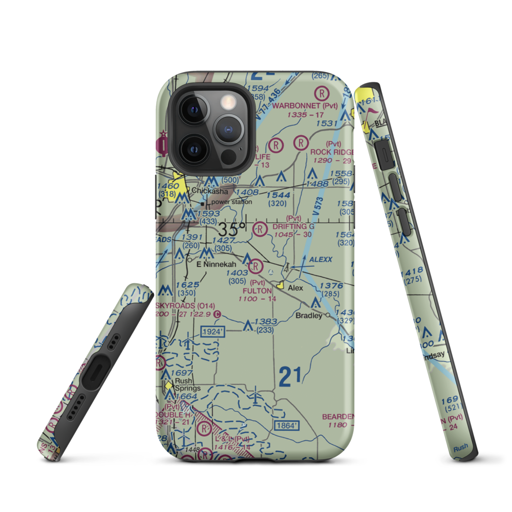 Fulton Airport (00AS) VFR Sectional  Tough iPhone Case iPhone 12 Pro model shown