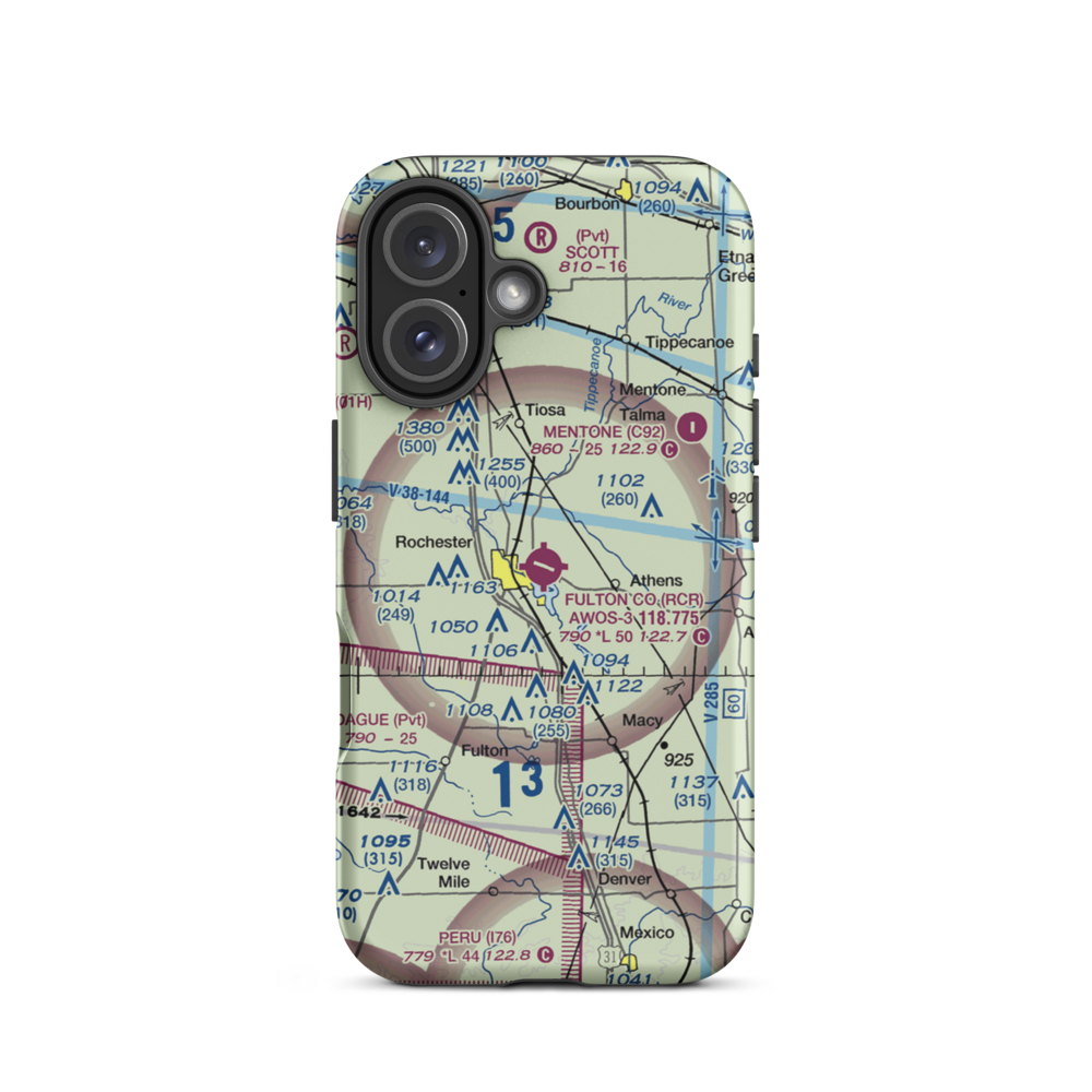 Fulton County Airport (RCR) VFR Sectional  Tough iPhone Case iPhone 16 model shown