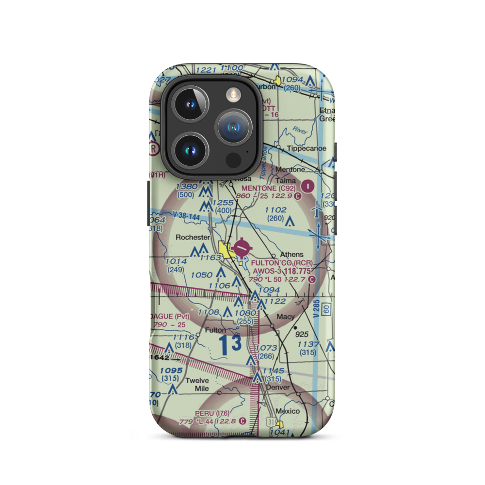 Fulton County Airport (RCR) VFR Sectional  Tough iPhone Case iPhone 16 Pro model shown