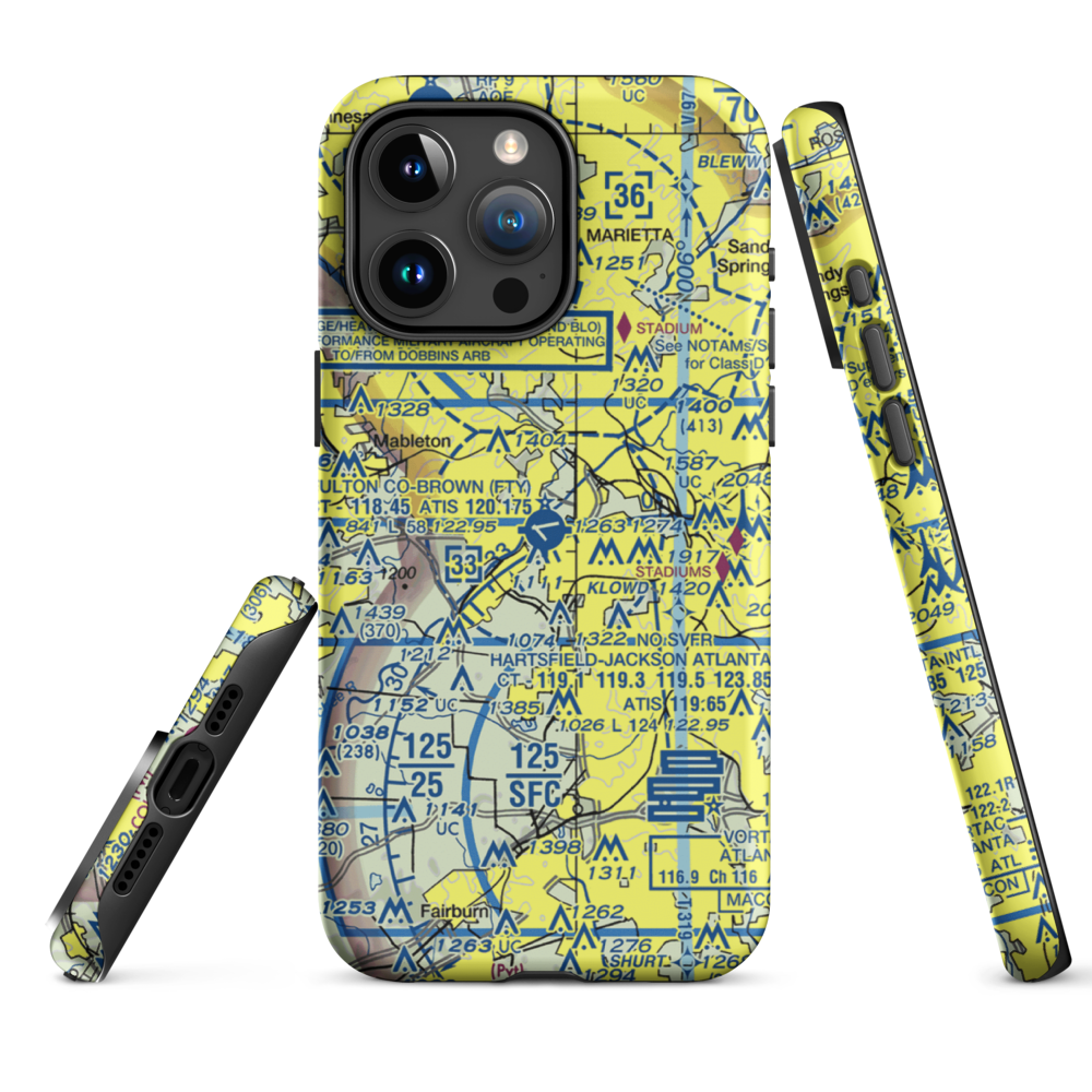 Fulton County Airport Brown Field (FTY) VFR Sectional  Tough iPhone Case iPhone 15 Pro Max model shown