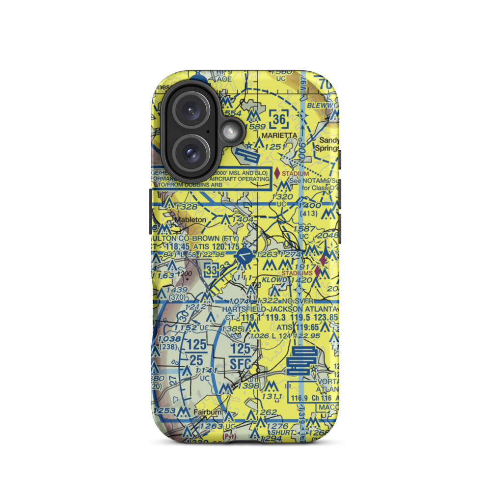 Fulton County Airport Brown Field (FTY) VFR Sectional  Tough iPhone Case iPhone 16 model shown