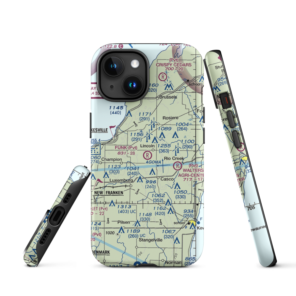 Funk Aerodrome (8WI6) VFR Sectional  Tough iPhone Case iPhone 15 model shown