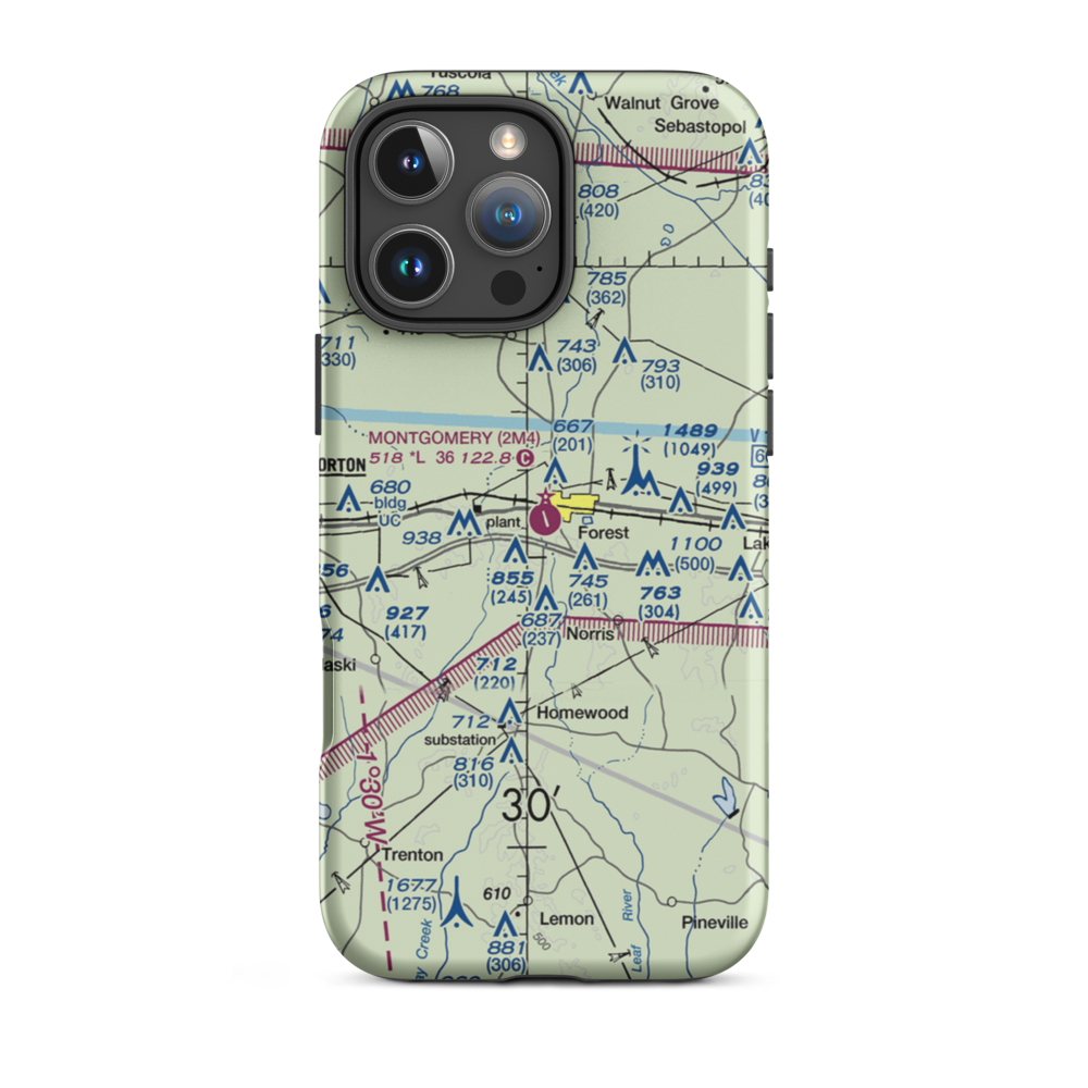 G. V. Montgomery Airport (2M4) VFR Sectional  Tough iPhone Case iPhone 16 Pro Max model shown