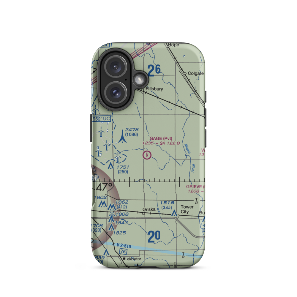 Gage Flying Farmer Airport (3ND5) VFR Sectional  Tough iPhone Case iPhone 16 model shown