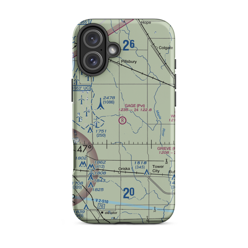 Gage Flying Farmer Airport (3ND5) VFR Sectional  Tough iPhone Case iPhone 16 Plus model shown