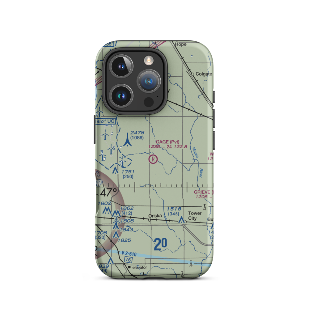 Gage Flying Farmer Airport (3ND5) VFR Sectional  Tough iPhone Case iPhone 16 Pro model shown