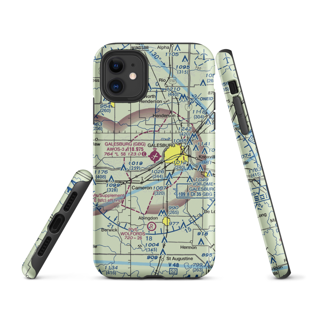 Galesburg Municipal Airport (GBG) VFR Sectional  Tough iPhone Case iPhone 11 model shown