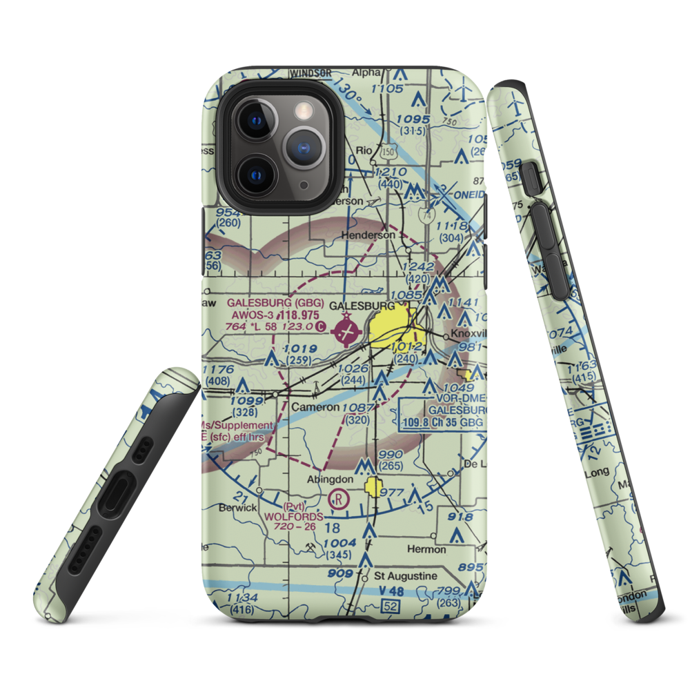 Galesburg Municipal Airport (GBG) VFR Sectional  Tough iPhone Case iPhone 11 Pro model shown