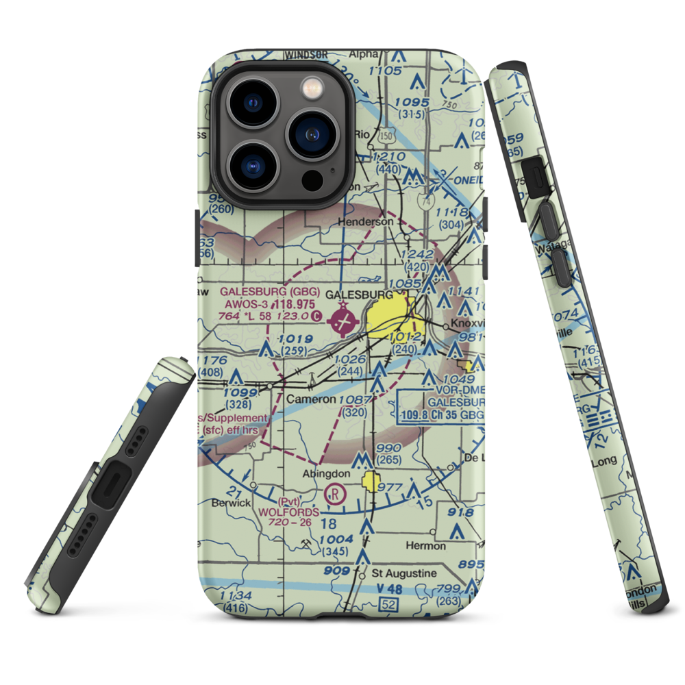 Galesburg Municipal Airport (GBG) VFR Sectional  Tough iPhone Case iPhone 13 Pro Max model shown