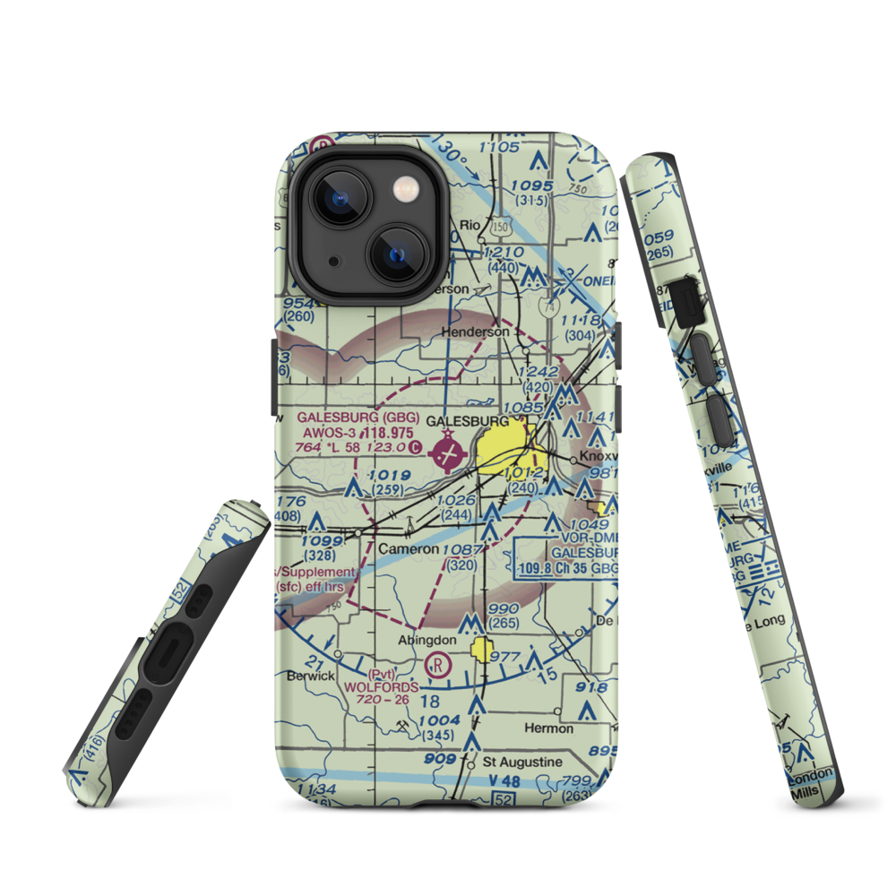 Galesburg Municipal Airport (GBG) VFR Sectional  Tough iPhone Case iPhone 14 model shown