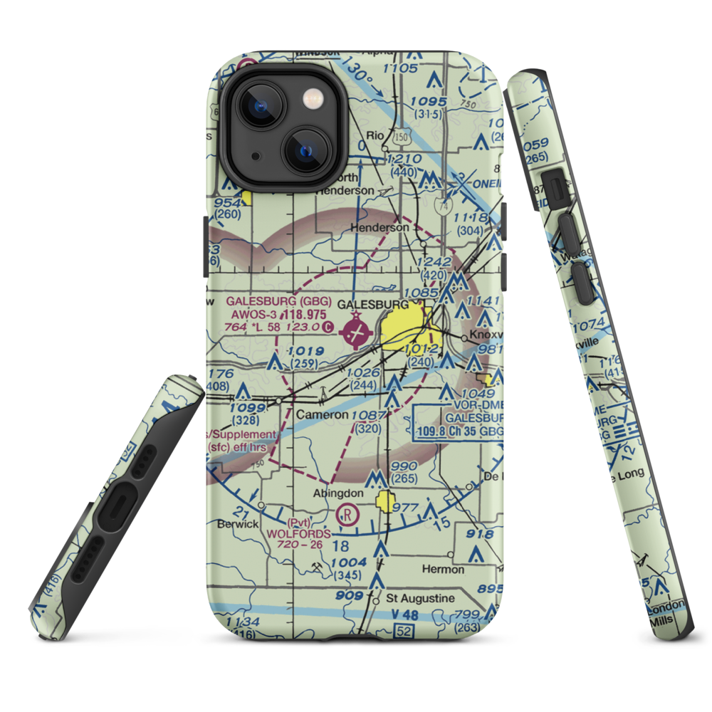 Galesburg Municipal Airport (GBG) VFR Sectional  Tough iPhone Case iPhone 14 Plus model shown