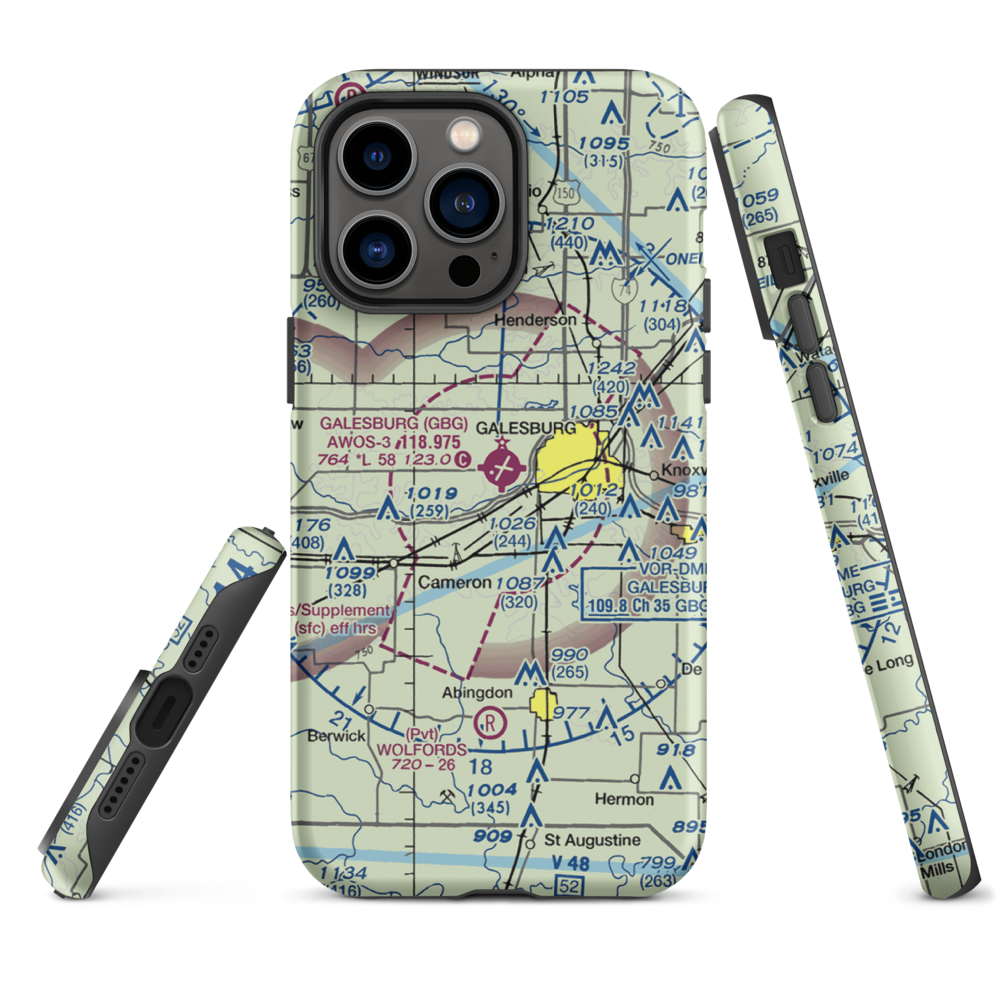 Galesburg Municipal Airport (GBG) VFR Sectional  Tough iPhone Case iPhone 14 Pro Max model shown
