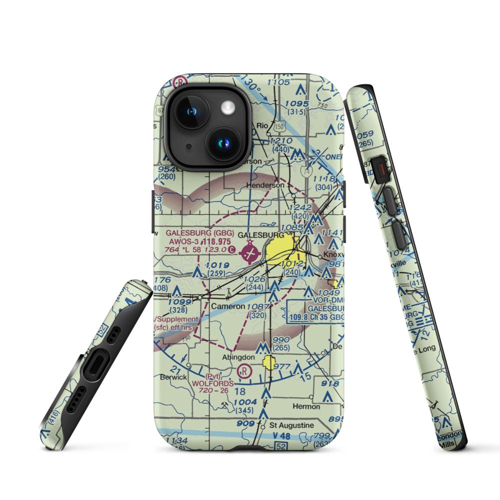 Galesburg Municipal Airport (GBG) VFR Sectional  Tough iPhone Case iPhone 15 model shown