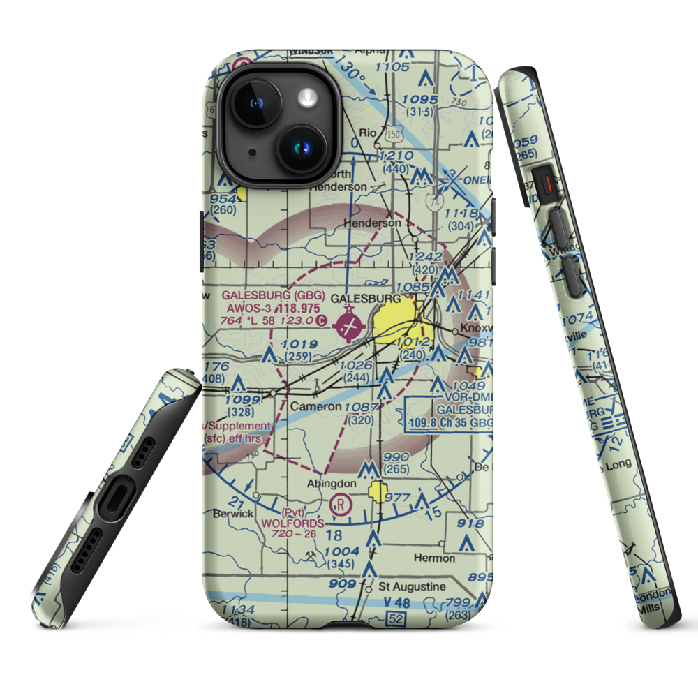 Galesburg Municipal Airport (GBG) VFR Sectional  Tough iPhone Case iPhone 15 Plus model shown