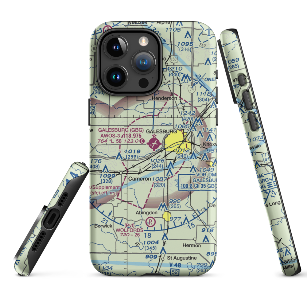 Galesburg Municipal Airport (GBG) VFR Sectional  Tough iPhone Case iPhone 15 Pro Max model shown