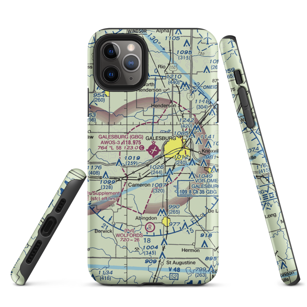 Galesburg Municipal Airport (GBG) VFR Sectional  Tough iPhone Case iPhone 11 Pro Max model shown