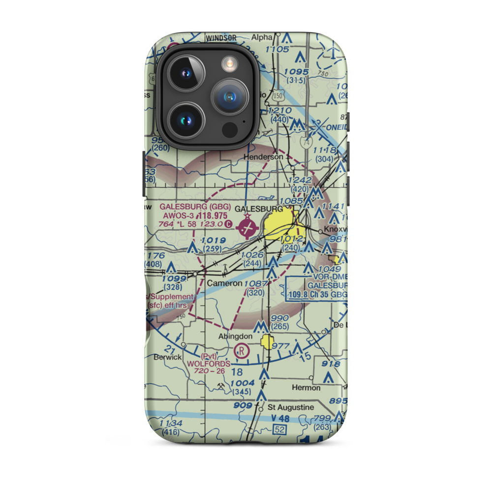 Galesburg Municipal Airport (GBG) VFR Sectional  Tough iPhone Case iPhone 16 Pro Max model shown