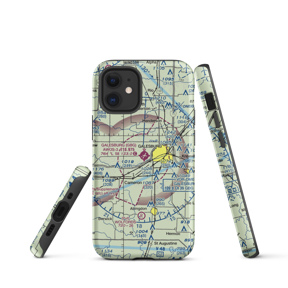 Galesburg Municipal Airport (GBG) VFR Sectional  Tough iPhone Case iPhone 12 mini model shown
