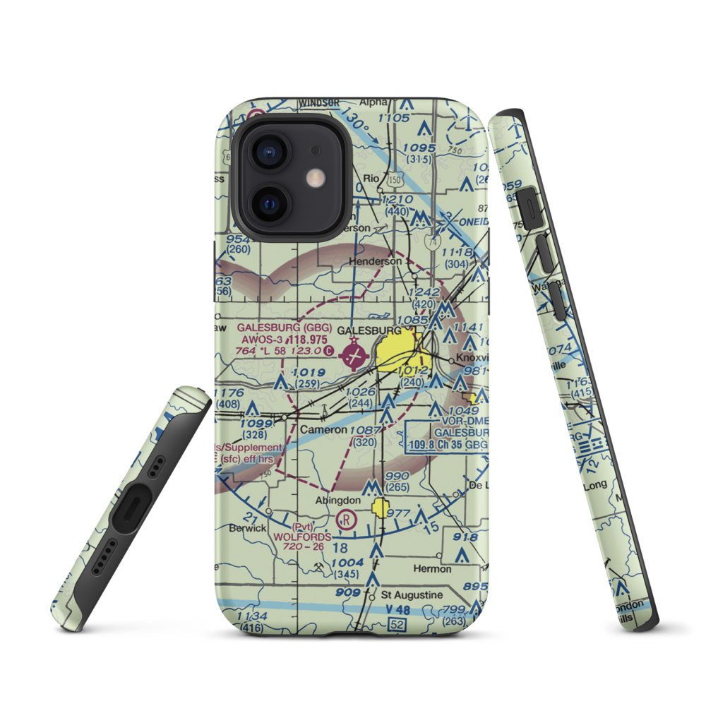 Galesburg Municipal Airport (GBG) VFR Sectional  Tough iPhone Case iPhone 12 model shown