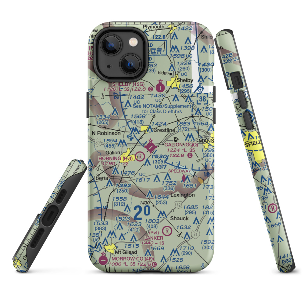 Galion Municipal Airport (GQQ) VFR Sectional  Tough iPhone Case iPhone 14 Plus model shown