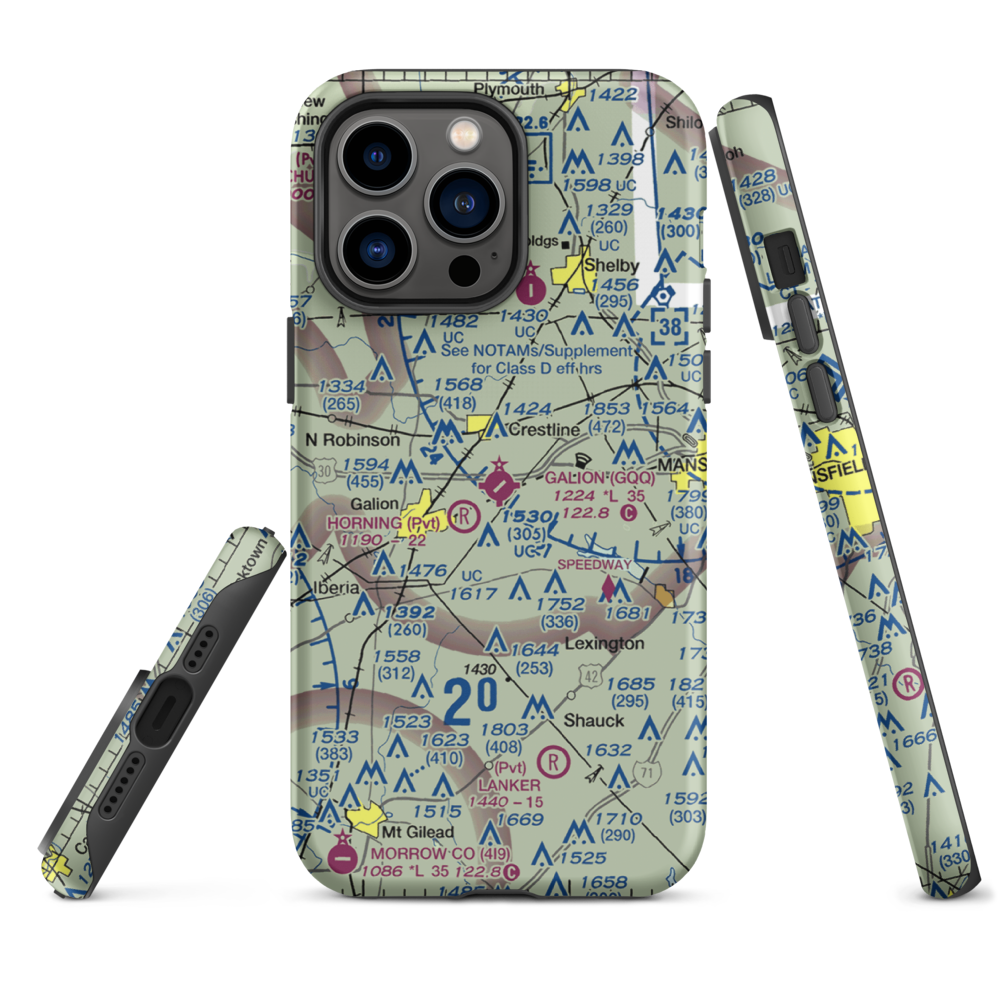 Galion Municipal Airport (GQQ) VFR Sectional  Tough iPhone Case iPhone 14 Pro Max model shown