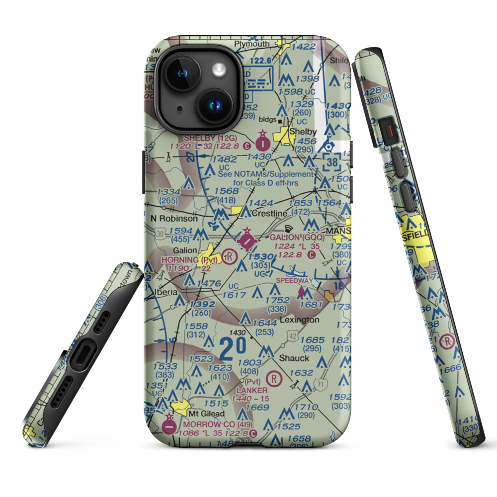 Galion Municipal Airport (GQQ) VFR Sectional  Tough iPhone Case iPhone 15 Plus model shown
