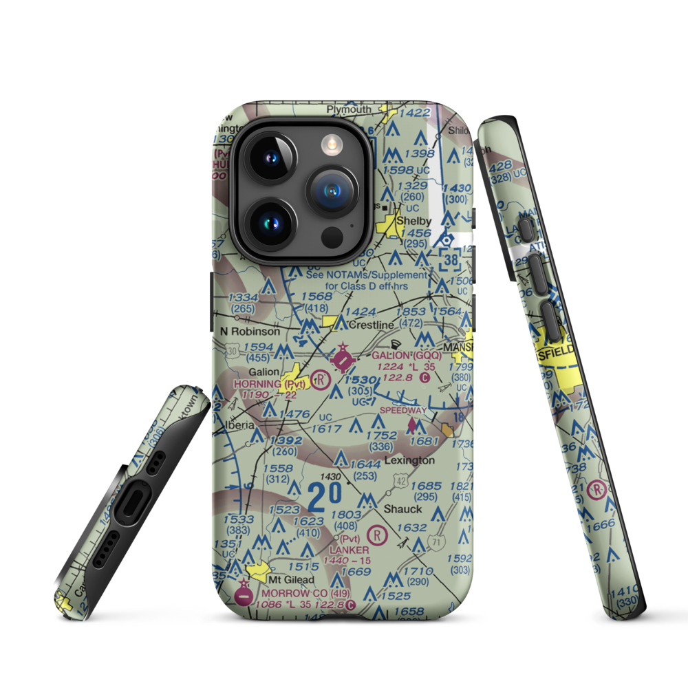 Galion Municipal Airport (GQQ) VFR Sectional  Tough iPhone Case iPhone 15 Pro model shown