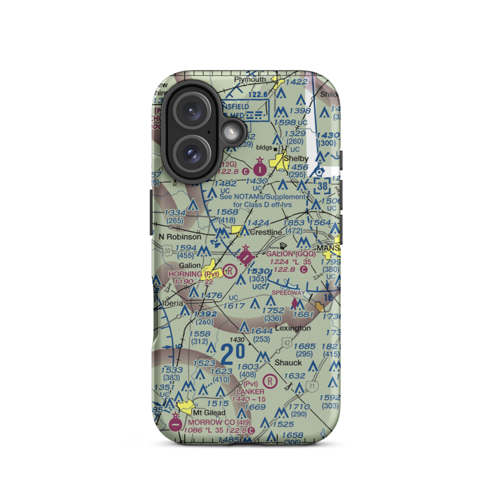 Galion Municipal Airport (GQQ) VFR Sectional  Tough iPhone Case iPhone 16 model shown