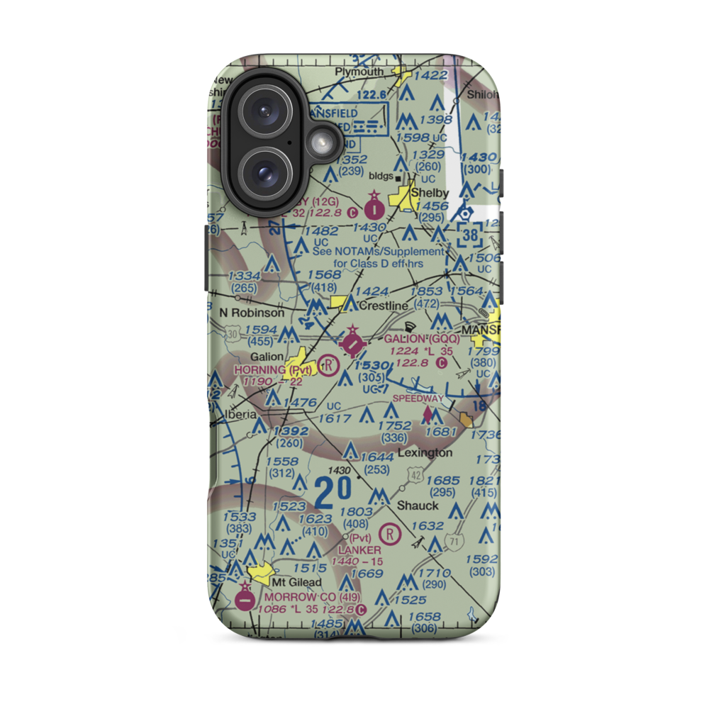 Galion Municipal Airport (GQQ) VFR Sectional  Tough iPhone Case iPhone 16 Plus model shown