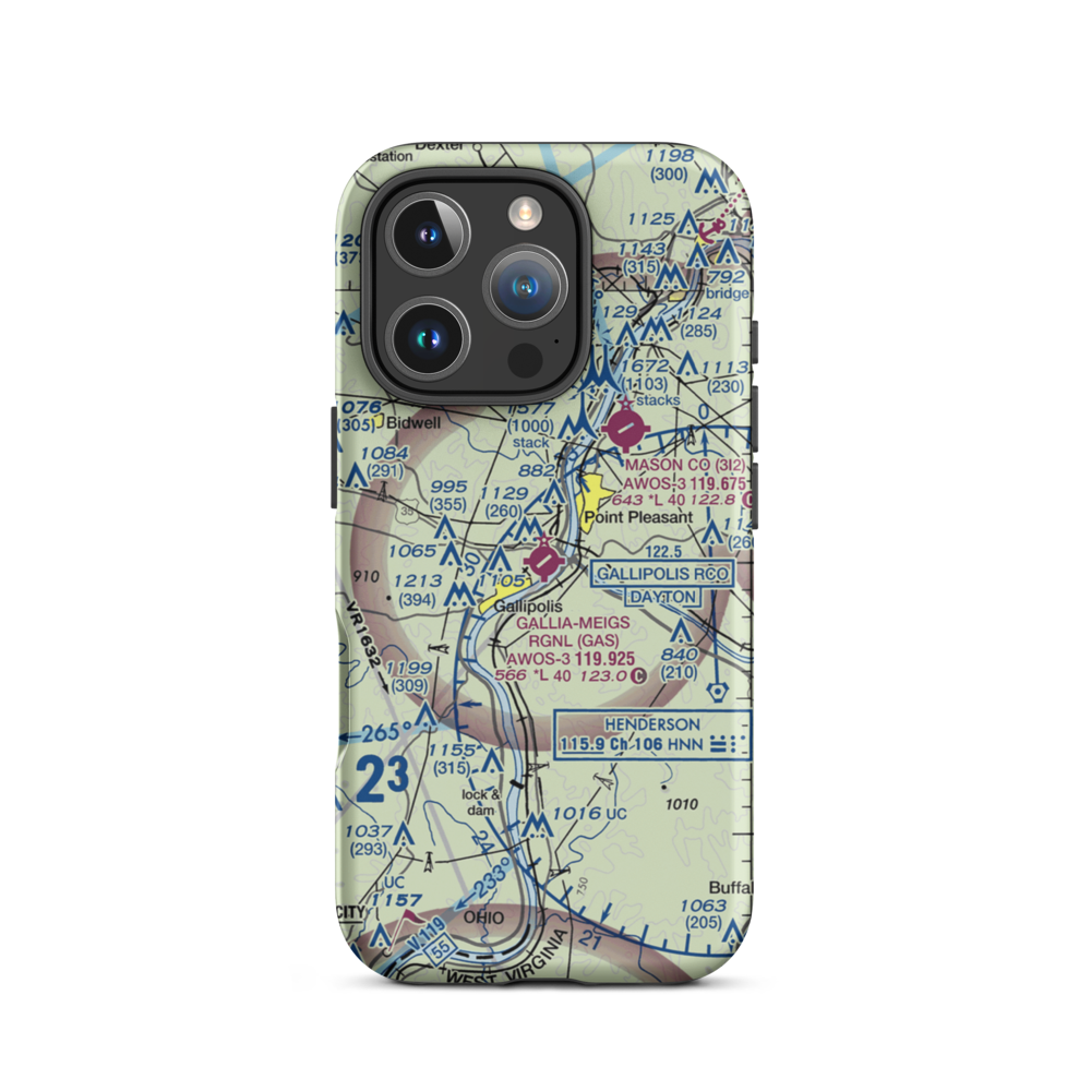 Gallia Meigs Regional Airport (GAS) VFR Sectional  Tough iPhone Case iPhone 16 Pro model shown