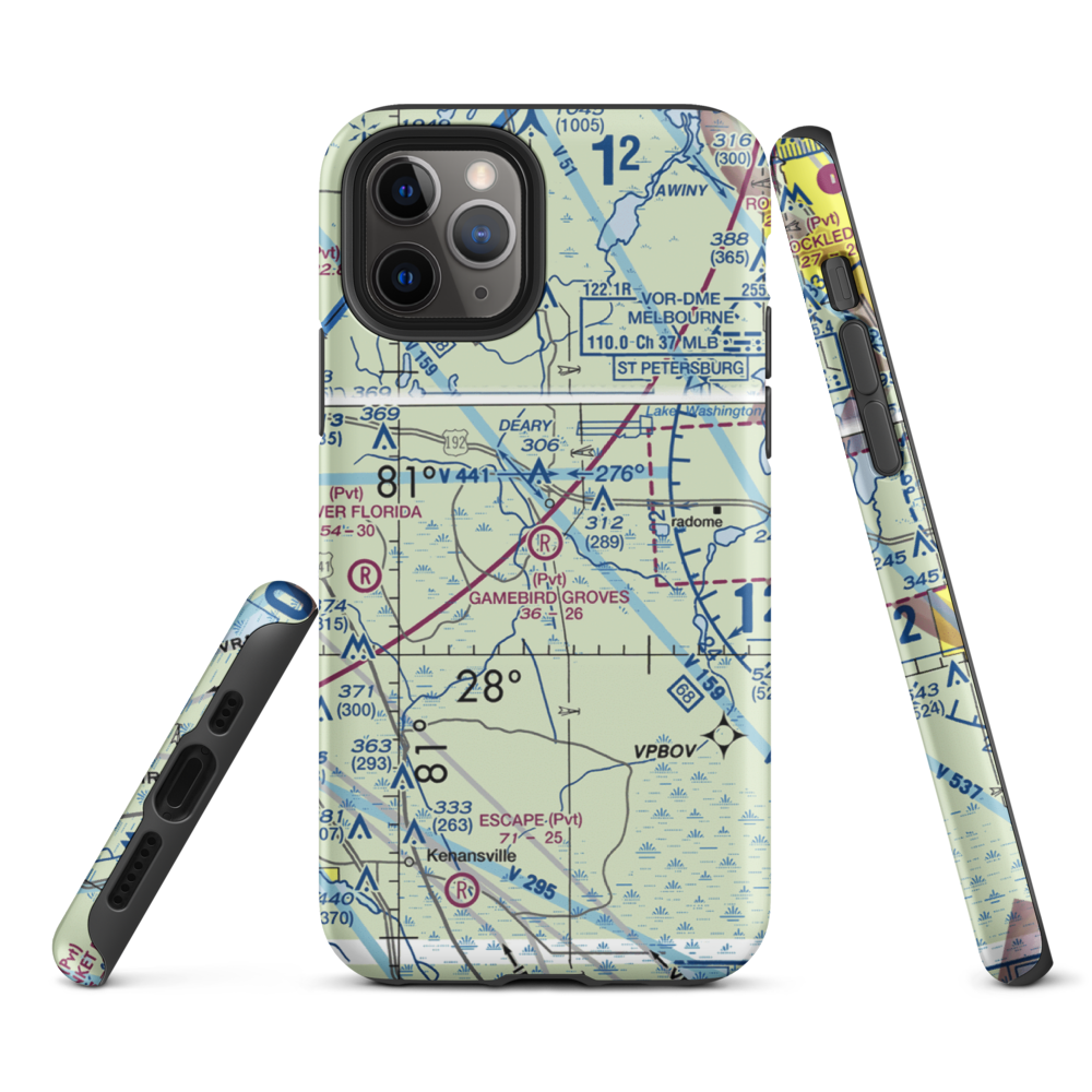 Gamebird Groves Airstrip (FD74) VFR Sectional  Tough iPhone Case iPhone 11 Pro model shown