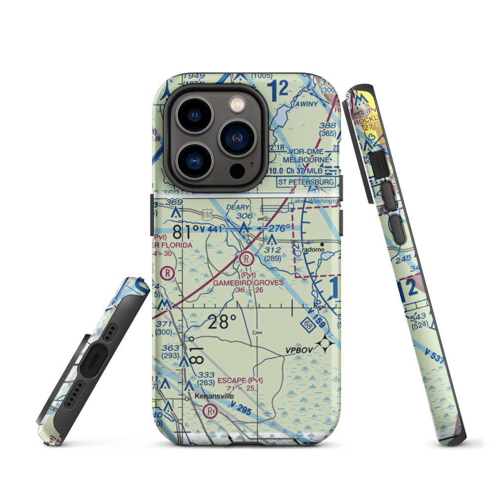 Gamebird Groves Airstrip (FD74) VFR Sectional  Tough iPhone Case iPhone 14 Pro model shown