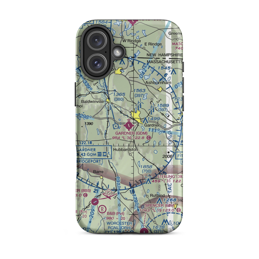 Gardner Municipal Airport (GDM) VFR Sectional  Tough iPhone Case iPhone 16 Plus model shown