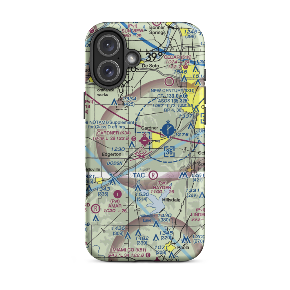Gardner Municipal Airport (K34) VFR Sectional  Tough iPhone Case iPhone 16 Plus model shown