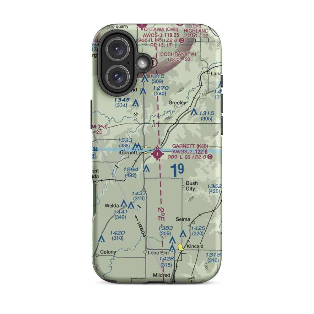 Garnett Municipal Airport (K68) VFR Sectional  Tough iPhone Case iPhone 16 Plus model shown